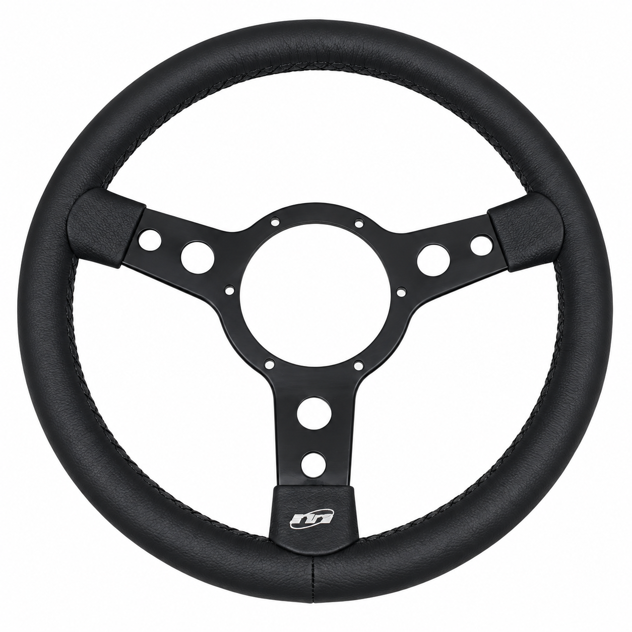 13" STEERING WHEEL - BLACK CENTRE - BLACK LEATHER & BLACK STITCHING - [33SBLBH]