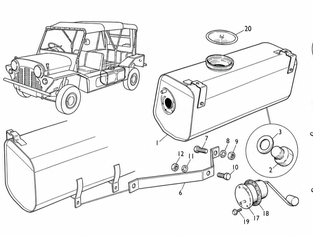 MOKE FUEL TANK - LARGE TOP FILL TYPE - WITH FUEL SENDER - [ALA7174]